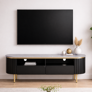 KL-2356B (1) The Attic Carlston TV Cabinet Large, Solid Wood Sideboard TV Cabinet for Living Room, Classy TV Cabinet, Wooden Free Standing TV Unit Side Board Table with Storage, Black Matte Finish