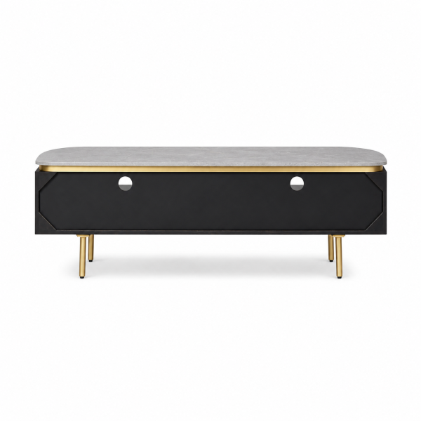 The Attic Carlston TV Cabinet Large, Solid Wood Sideboard TV Cabinet for Living Room, Classy TV Cabinet, Wooden Free Standing TV Unit Side Board Table with Storage, Black Matte Finish