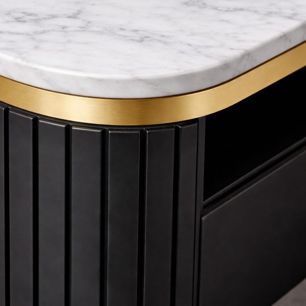 The Attic Carlston TV Cabinet Large, Solid Wood Sideboard TV Cabinet for Living Room, Classy TV Cabinet, Wooden Free Standing TV Unit Side Board Table with Storage, Black Matte Finish