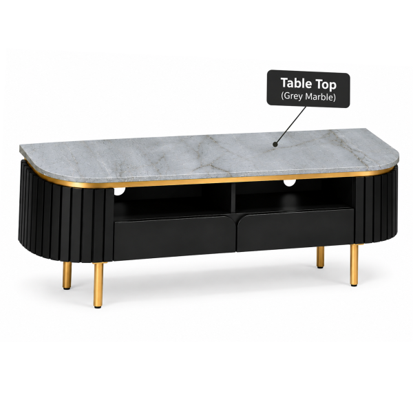 The Attic Carlston TV Cabinet Large, Solid Wood Sideboard TV Cabinet for Living Room, Classy TV Cabinet, Wooden Free Standing TV Unit Side Board Table with Storage, Black Matte Finish