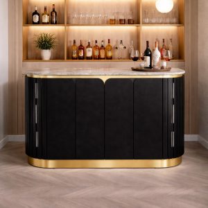 The Attic Carlston Bar Cabinet, Hard and Soft Drinks Bar Storage Cabinet, Wine Wisky Scotch, Bar for Home, Solid Mango Wood, Black Matte Finish