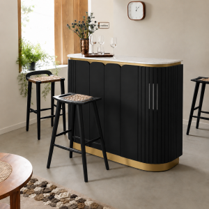 The Attic Carlston Bar Cabinet, Hard and Soft Drinks Bar Storage Cabinet, Wine Wisky Scotch, Bar for Home, Solid Mango Wood, Black Matte Finish