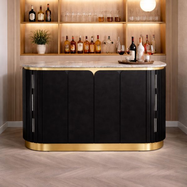 KL-2357B (1) The Attic Carlston Bar Cabinet, Hard and Soft Drinks Bar Storage Cabinet, Wine Wisky Scotch, Bar for Home, Solid Mango Wood, Black Matte Finish