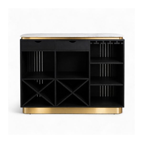 KL-2357B (10) The Attic Carlston Bar Cabinet, Hard and Soft Drinks Bar Storage Cabinet, Wine Wisky Scotch, Bar for Home, Solid Mango Wood, Black Matte Finish