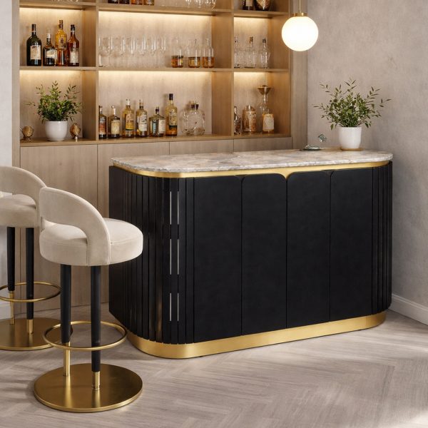 KL-2357B (2) The Attic Carlston Bar Cabinet, Hard and Soft Drinks Bar Storage Cabinet, Wine Wisky Scotch, Bar for Home, Solid Mango Wood, Black Matte Finish