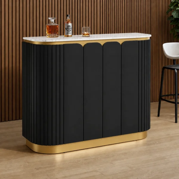 KL-2357B (2) The Attic Carlston Bar Cabinet, Hard and Soft Drinks Bar Storage Cabinet, Wine Wisky Scotch, Bar for Home, Solid Mango Wood, Black Matte Finish