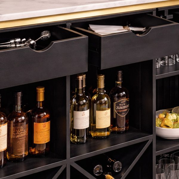 KL-2357B (3) The Attic Carlston Bar Cabinet, Hard and Soft Drinks Bar Storage Cabinet, Wine Wisky Scotch, Bar for Home, Solid Mango Wood, Black Matte Finish