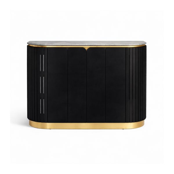KL-2357B (7) The Attic Carlston Bar Cabinet, Hard and Soft Drinks Bar Storage Cabinet, Wine Wisky Scotch, Bar for Home, Solid Mango Wood, Black Matte Finish