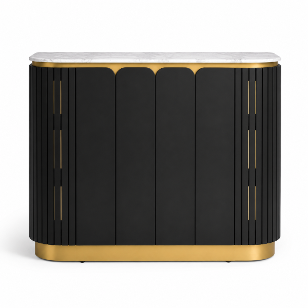 KL-2357B (7) The Attic Carlston Bar Cabinet, Hard and Soft Drinks Bar Storage Cabinet, Wine Wisky Scotch, Bar for Home, Solid Mango Wood, Black Matte Finish