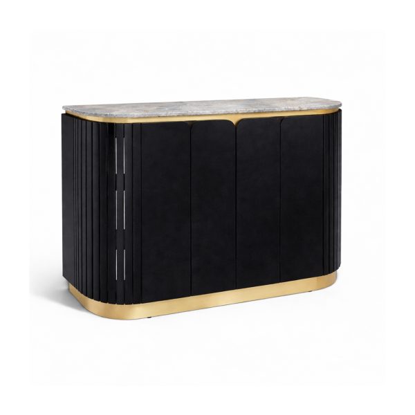 KL-2357B (8) The Attic Carlston Bar Cabinet, Hard and Soft Drinks Bar Storage Cabinet, Wine Wisky Scotch, Bar for Home, Solid Mango Wood, Black Matte Finish