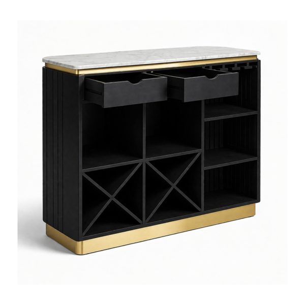 KL-2357B (9) The Attic Carlston Bar Cabinet, Hard and Soft Drinks Bar Storage Cabinet, Wine Wisky Scotch, Bar for Home, Solid Mango Wood, Black Matte Finish
