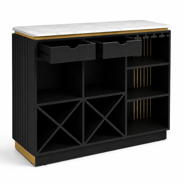 KL-2357B (9) The Attic Carlston Bar Cabinet, Hard and Soft Drinks Bar Storage Cabinet, Wine Wisky Scotch, Bar for Home, Solid Mango Wood, Black Matte Finish
