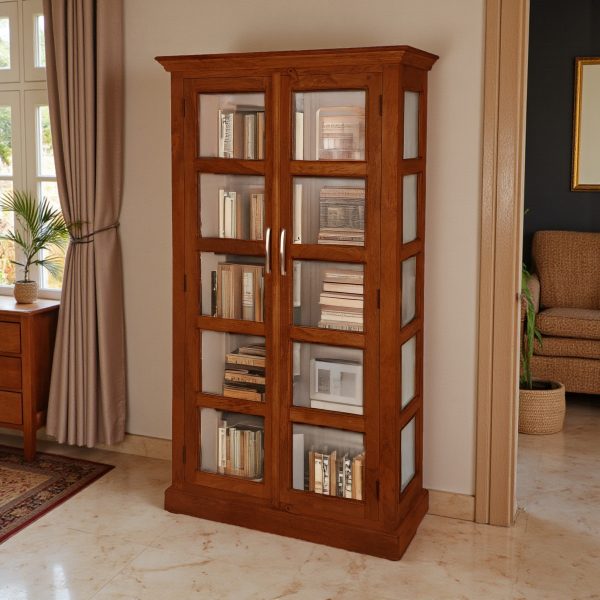 The Attic Havenwood Glass Panel Bookshelf Cabinet Honey