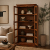 The Attic Havenwood Glass Panel Bookshelf Cabinet Honey