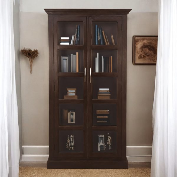 KL-2360WG (1)a The Attic Havenwood Glass Panel Bookshelf Cabinet Walnut