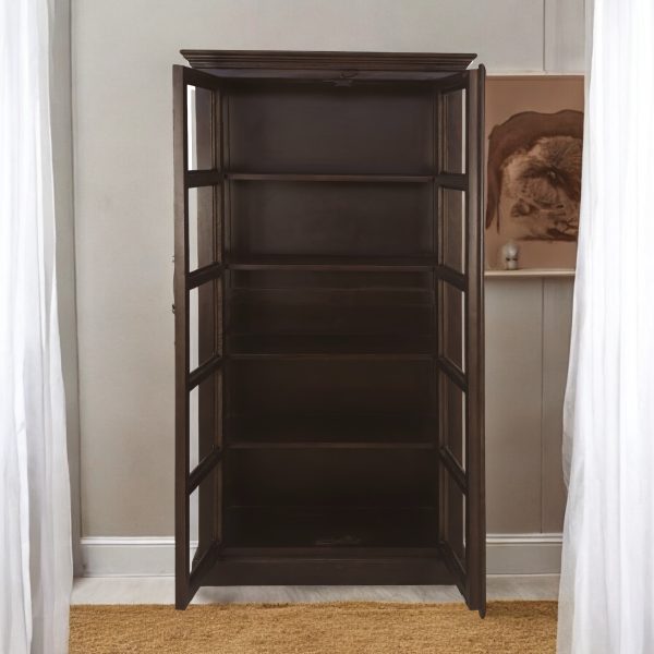 KL-2360WG (2) The Attic Havenwood Glass Panel Bookshelf Cabinet Walnut