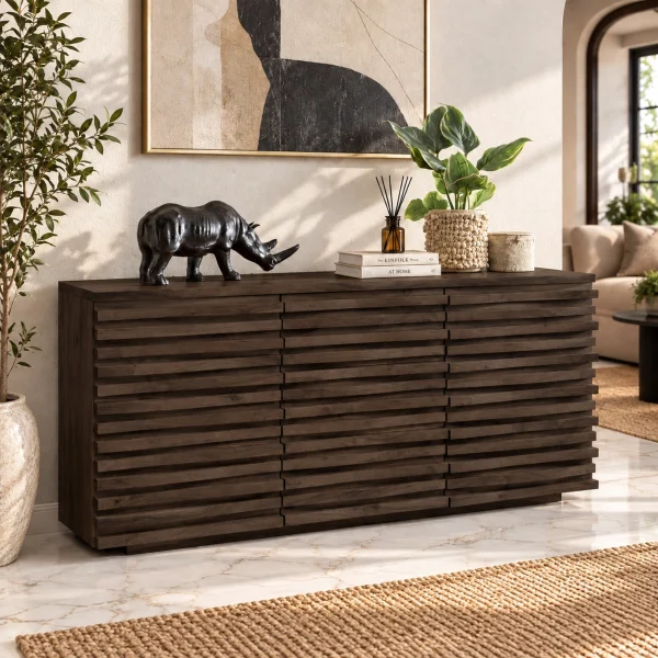 KW-2169W (2) The Attic Artic Sideboard, Multipurpose Cabinet for Kitchen and Living Room Storage, Crockery Storage, Solid Acacia Wood, Walnut Matte Finish