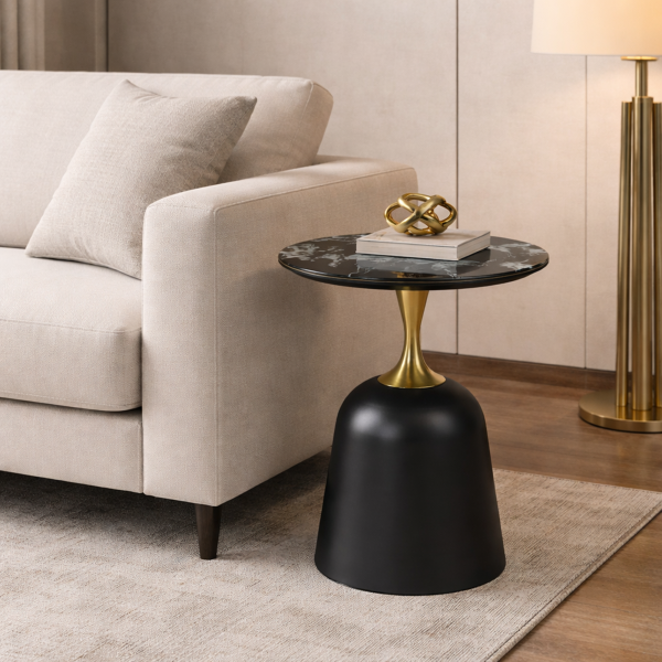 The Attic Rita Luxe End Table Round Shape Elegant Look,Black