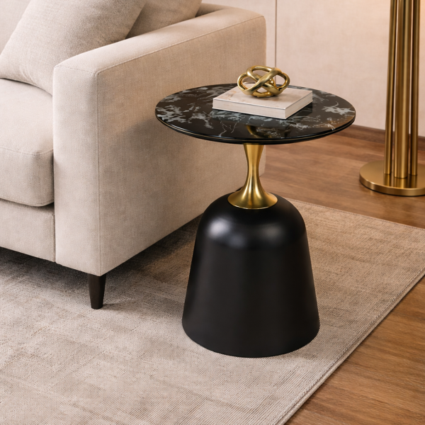The Attic Rita Luxe End Table Round Shape Elegant Look,Black