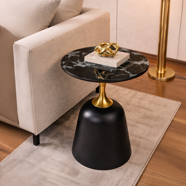The Attic Rita Luxe End Table Round Shape Elegant Look,Black
