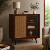 The Attic Ines Cabinet,  Coffee Table for Living Room,  Solid Wood Centre Table with Cane with sliding doors, Honey Matte Finish