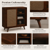 The Attic Ines Cabinet,  Coffee Table for Living Room,  Solid Wood Centre Table with Cane with sliding doors, Honey Matte Finish