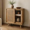 ChatGPT Image May 7, 2026, 05_23_12 PM The Attic Ines Cabinet, Coffee Table for Living Room, Solid Wood Centre Table with Cane with sliding doors, Natural Finish