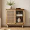 ChatGPT Image May 7, 2026, 05_24_21 PM1 The Attic Ines Cabinet, Coffee Table for Living Room, Solid Wood Centre Table with Cane with sliding doors, Natural Finish