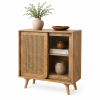 ChatGPT Image May 8, 2026, 10_41_44 AM The Attic Ines Cabinet, Coffee Table for Living Room, Solid Wood Centre Table with Cane with sliding doors, Natural Finish