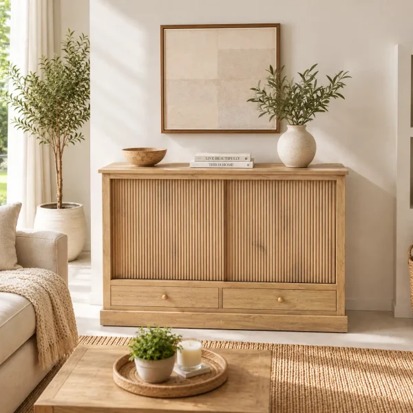 The Attic Velora Cabinet, Kitchen and Living Room Storage, Solid Wood, Natural Finish