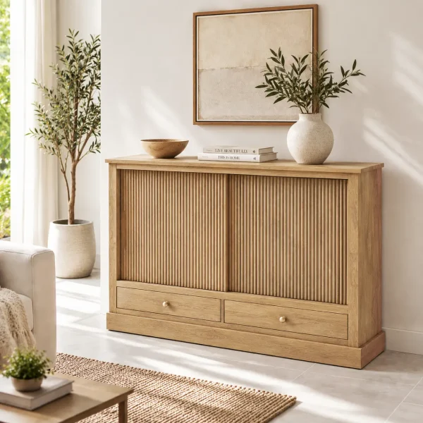 The Attic Velora Cabinet, Kitchen and Living Room Storage, Solid Wood, Natural Finish