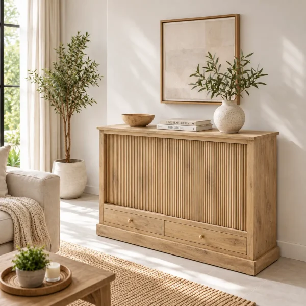 The Attic Velora Cabinet, Kitchen and Living Room Storage, Solid Wood, Natural Finish