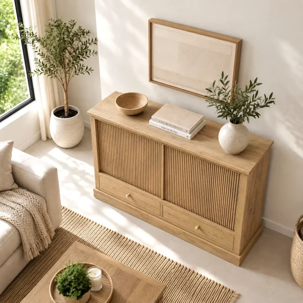 The Attic Velora Cabinet, Kitchen and Living Room Storage, Solid Wood, Natural Finish