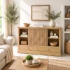 The Attic Velora Cabinet, Kitchen and Living Room Storage, Solid Wood, Natural Finish