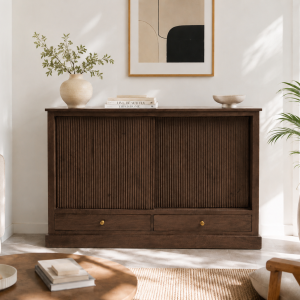 KL-2319W (1) The Attic Velora Cabinet, Kitchen and Living Room Storage, Solid Wood, Walnut