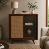 KL-2366H (1) The Attic Ines Cabinet, Coffee Table for Living Room, Solid Wood Centre Table with Cane with sliding doors, Honey Matte Finish