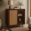 KL-2366H (2) The Attic Ines Cabinet, Coffee Table for Living Room, Solid Wood Centre Table with Cane with sliding doors, Honey Matte Finish