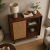 KL-2366H (3) The Attic Ines Cabinet, Coffee Table for Living Room, Solid Wood Centre Table with Cane with sliding doors, Honey Matte Finish