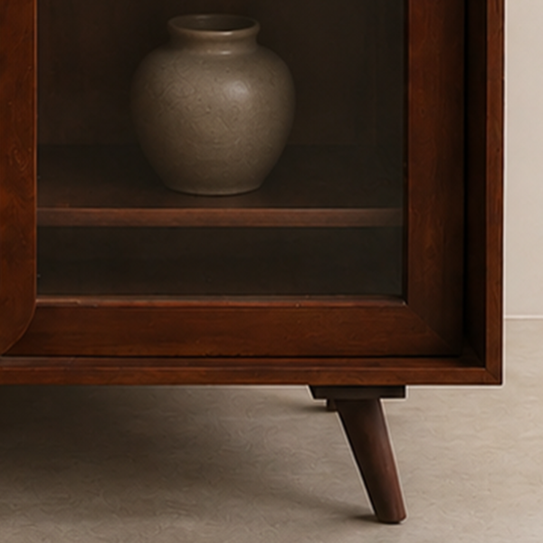 KL-2366H (4) The Attic Ines Cabinet, Coffee Table for Living Room, Solid Wood Centre Table with Cane with sliding doors, Honey Matte Finish