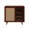 KL-2366H (5) The Attic Ines Cabinet, Coffee Table for Living Room, Solid Wood Centre Table with Cane with sliding doors, Honey Matte Finish