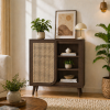 KL-2366W (1) The Attic Ines Cabinet, Coffee Table for Living Room, Solid Wood Centre Table with Cane with sliding doors, Walnut Finish