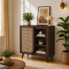 KL-2366W (2) The Attic Ines Cabinet, Coffee Table for Living Room, Solid Wood Centre Table with Cane with sliding doors, Walnut Finish