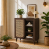 KL-2366W (3) The Attic Ines Cabinet, Coffee Table for Living Room, Solid Wood Centre Table with Cane with sliding doors, Walnut Finish