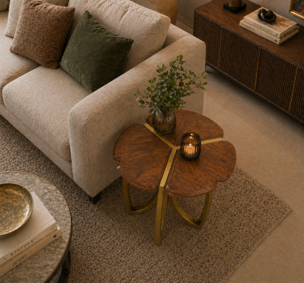 The Attic Roselle End Table, Provincial Teak & Gold
