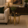 The Attic Roselle End Table,  End Table for Living Room,  Metal & marble Unique Design, Black & Gold