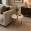 The Attic Roselle End Table,  End Table for Living Room,  Metal & marble Unique Design, Gold & White Finish