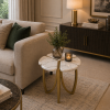 The Attic Roselle End Table,  End Table for Living Room,  Metal & marble Unique Design, Gold & White Finish