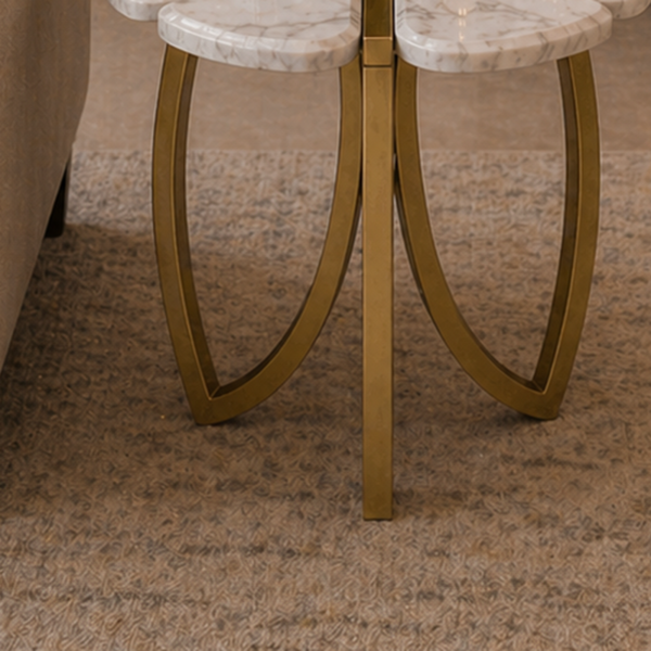 The Attic Roselle End Table,  End Table for Living Room,  Metal & marble Unique Design, Gold & White Finish
