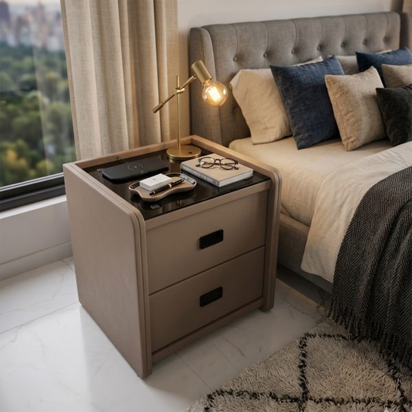 KL-2485 (2) The Attic Milan Bedside Table, bedroomtable, night stand table, upholstered premium table