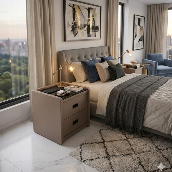 KL-2485 (5) The Attic Milan Bedside Table, bedroomtable, night stand table, upholstered premium table